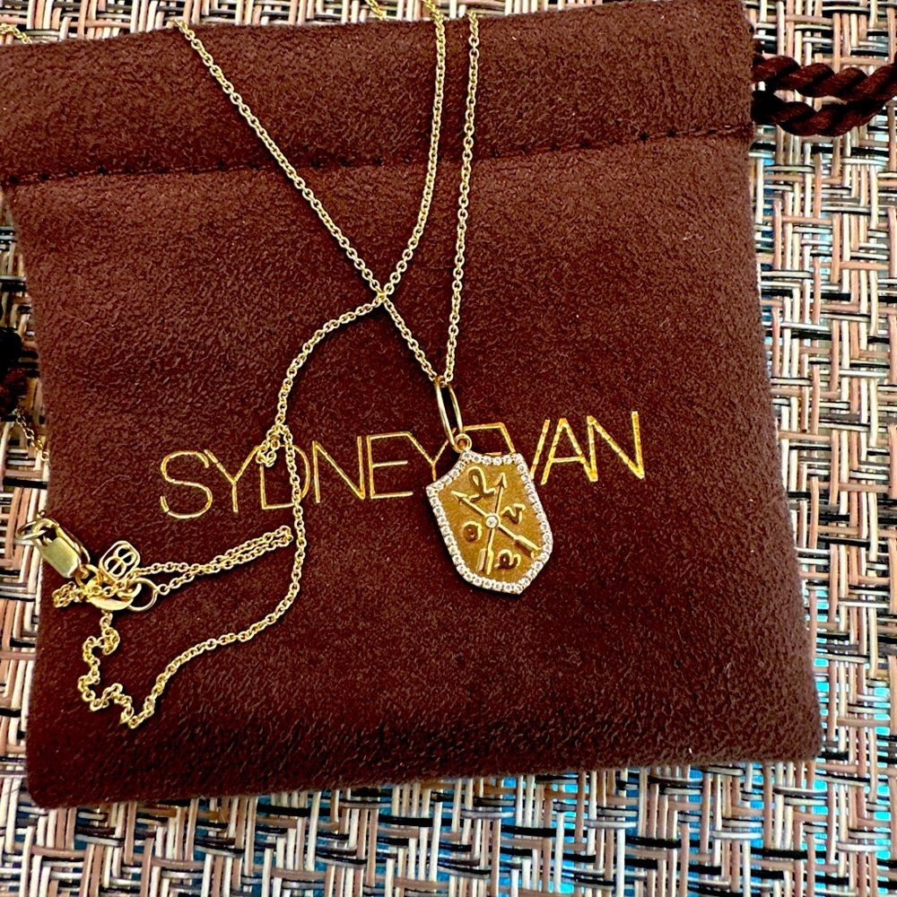 Sydney Evan Gold LOVE Shield Pendant Necklace with Pavé Diamonds